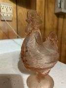 Peach Colored Glass Chicken on Stand