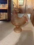 Peach Colored Glass Chicken on Stand