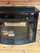 Black Entertainment Center with Glass Doors and Media Storage