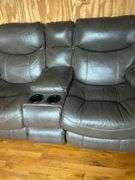Brown Leather Reclining Loveseat with Center Console