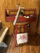 Painted Wood Toolbox, Stool, and Decorative Items
