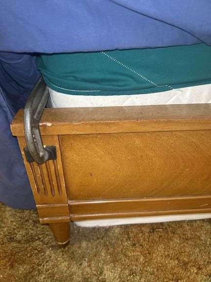 Wood Framed Queen Size Bed with Attached Headboard Storage