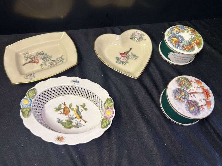 Collection of Decorative Bird Motif Dishes and Boxes image