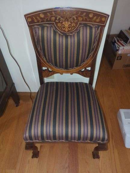 Accent Chair with Striped Upholstery and Floral Inlay image