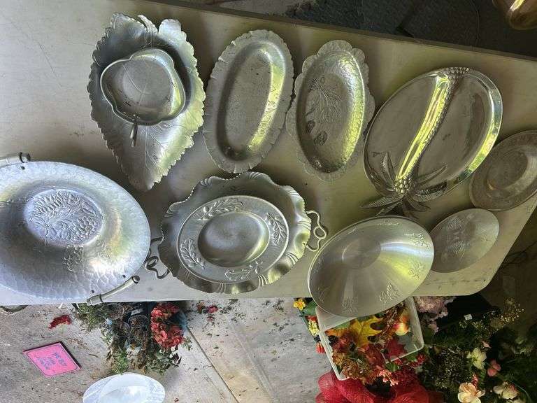 Hammered Aluminum Serving Dishes and Platters Lot image