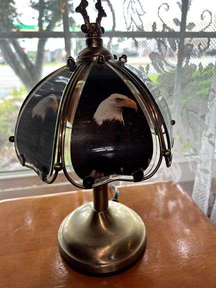 Wood Side Table with Drawer and Eagle Lamp