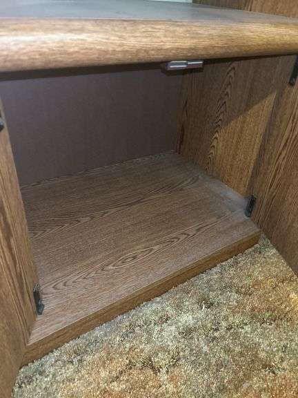 Wood Entertainment Center with Glass Door Cabinet