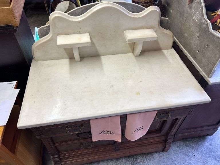 Marble Top Washstand with Wood Cabinet Base image