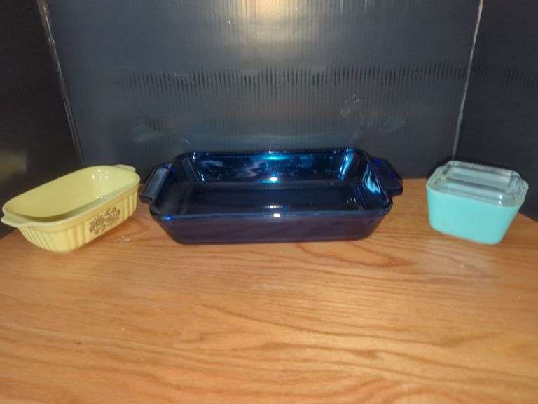 Three Assorted Colored Glass Baking Dishes image