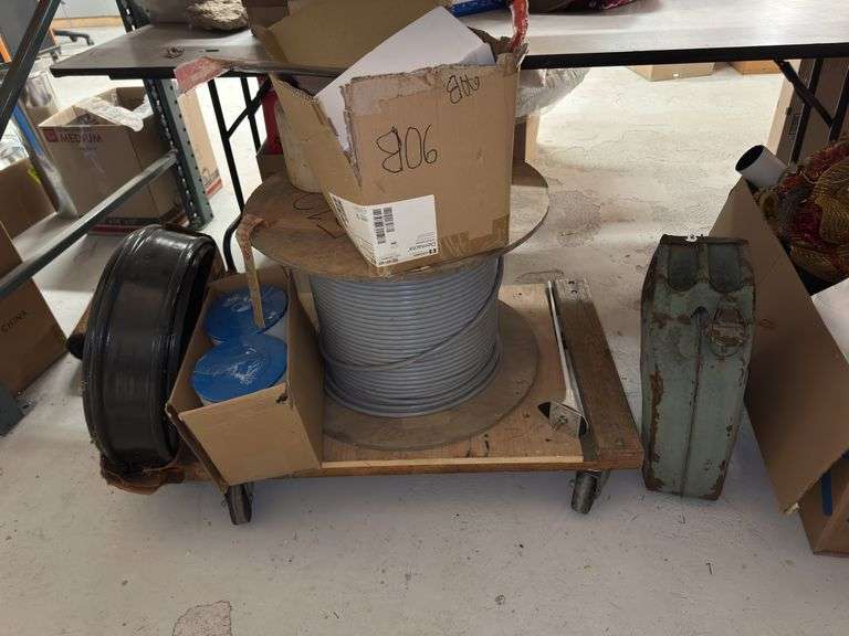 Mixed Lot: Cable Spool, Metal Can, and Various Parts image