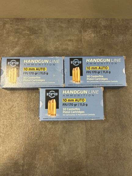 Three Boxes of PPU 10mm AUTO Centerfire Pistol Cartridges (150 Total) image