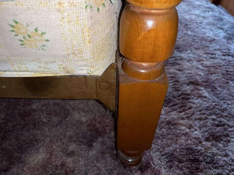 Full Size Wooden Bed Frame with Floral Quilt