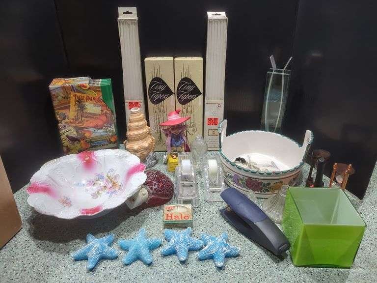 Mixed Household Items: Bowls, Candles, Figurines, and More image