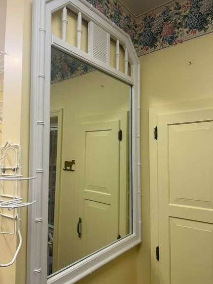 White Framed Mirror with Decorative Accents image