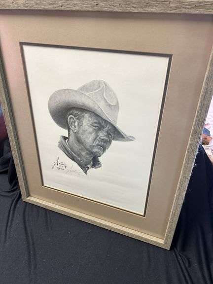 Signed Snidow 1981 Cowboy Portrait Print 104/125 Framed image