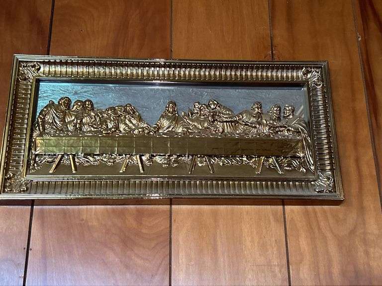 Ornate Mirror, Religious Wall Art, and Candle Holders
