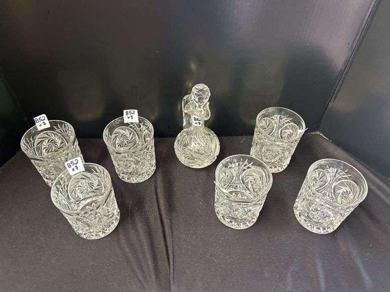 Pressed Glass Decanter and Glasses Set image