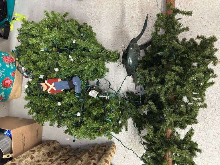 Two Artificial Christmas Trees with Lights and Tree Stand image