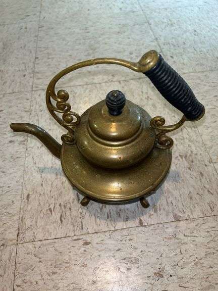 Decorative Brass Teapot with Stand and Ornate Handle image