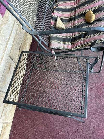 Wrought Iron Patio Bench with Side Table