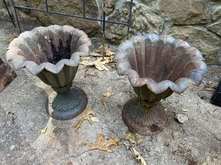Pair of Decorative Metal Garden Urns image