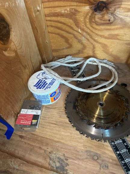 Shelf Lot with Saw Blade, Sprayer, Ruler, and More