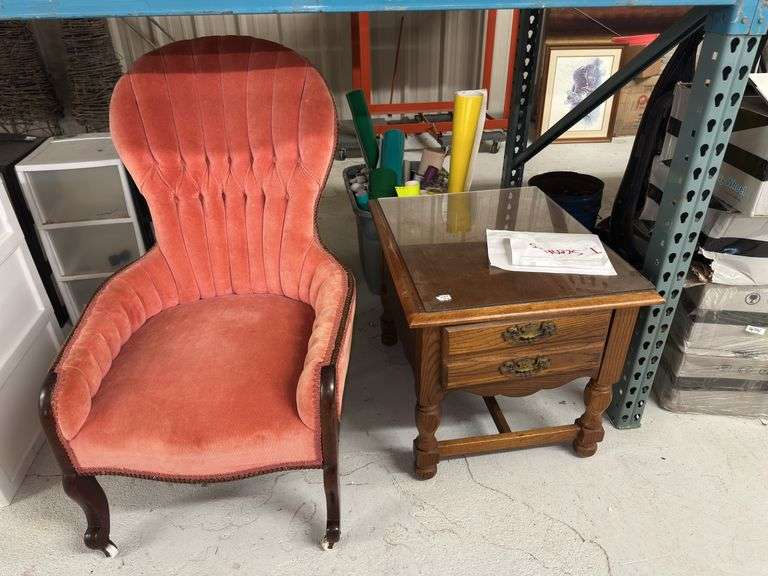Upholstered Chair and Glass Top Side Table image
