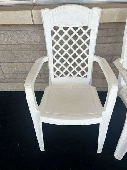 Pair of White Plastic Outdoor Armchairs