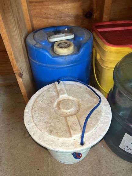 Assorted Containers: Plastic Drums, Buckets, and Storage