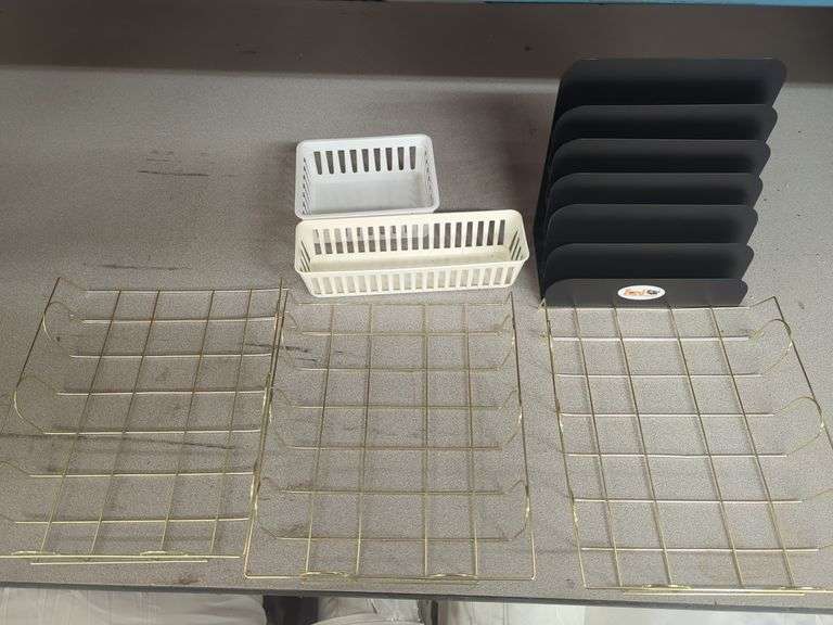 Office Organization Lot: Ford Brand File Holder, Baskets, and Wire Shelves image