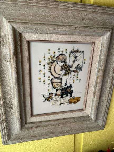 Framed Kay Harsha Painting - Boy at Toilet image