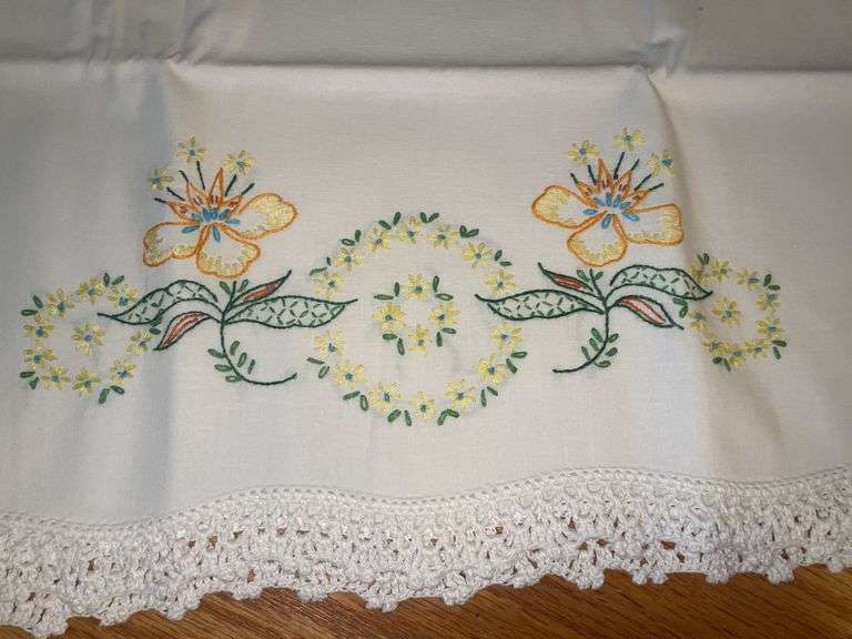 Floral Embroidered Pillowcases with Crochet Edging - Set of 6 image