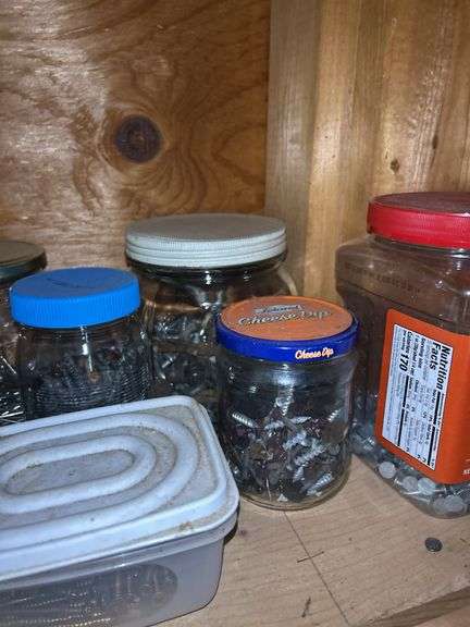 Hardware Assortment: Storage Cabinet with Drawers plus Jars & Containers of Fasteners
