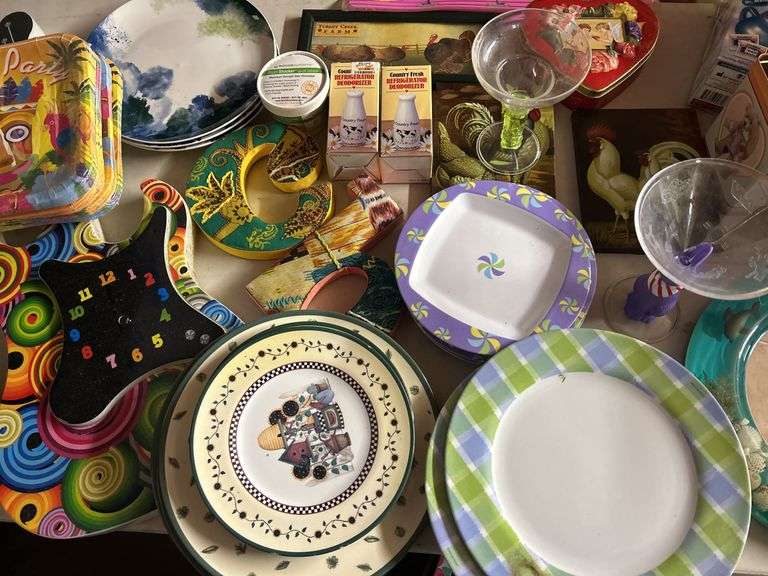 Assorted Household Items: Plates, Clock, Decor, and More image
