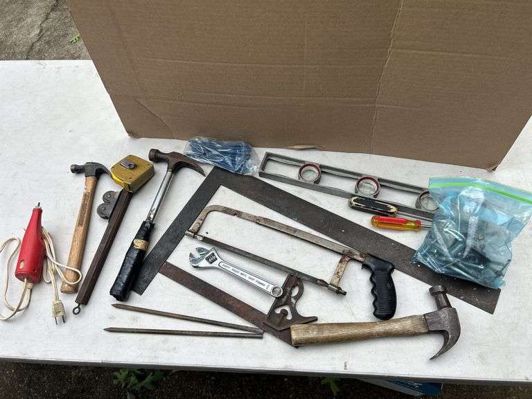 Assorted Hand Tool Collection - Hammers, Saws, Level, Wrenches, and More image