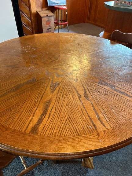 Round Oak Dining Table with Two Chairs