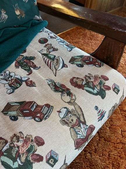 Wooden Rocking Chair with Green Animal Pattern Cushion