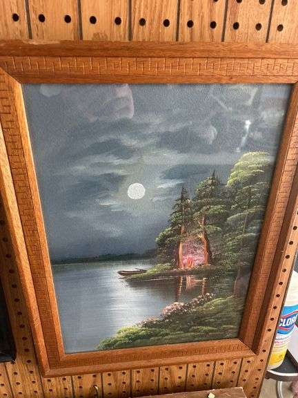 Framed Moonlit Lake Painting image