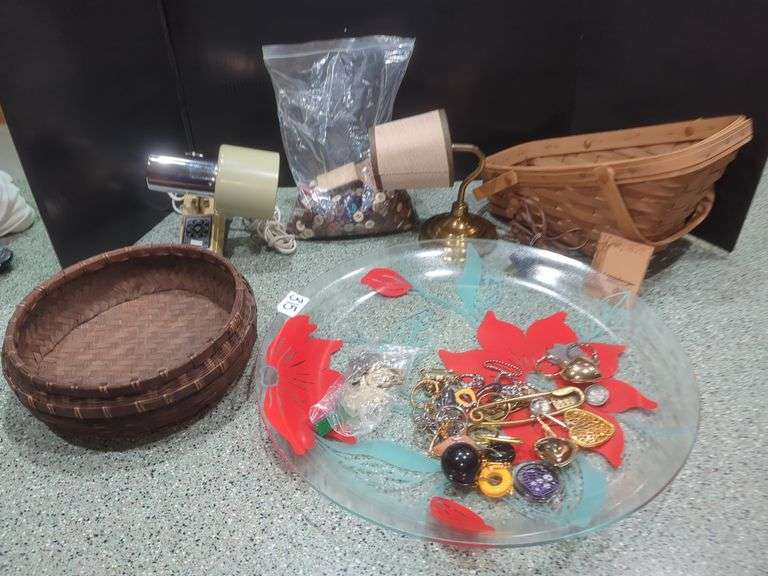 Assorted Household Items: Baskets, Lamps, Buttons, Keys, and More image