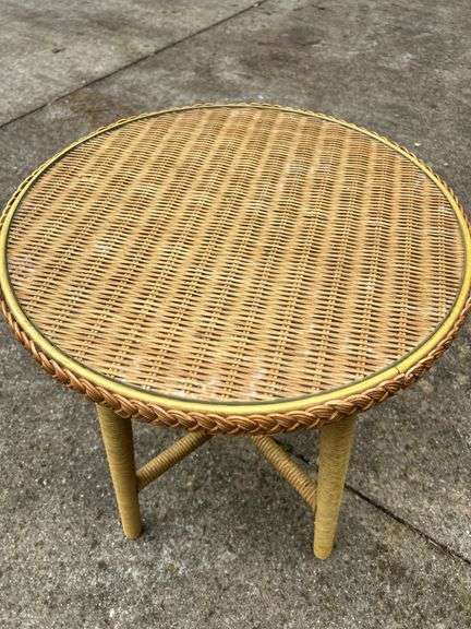 Round Wicker and Glass Side Table image