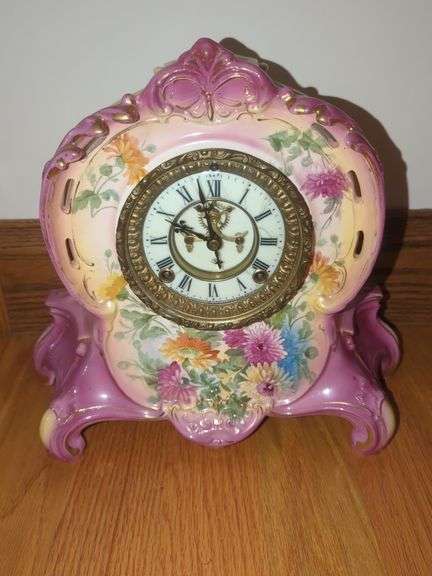 Floral Painted Mantel Clock by La Riviere Bonn, Germany image