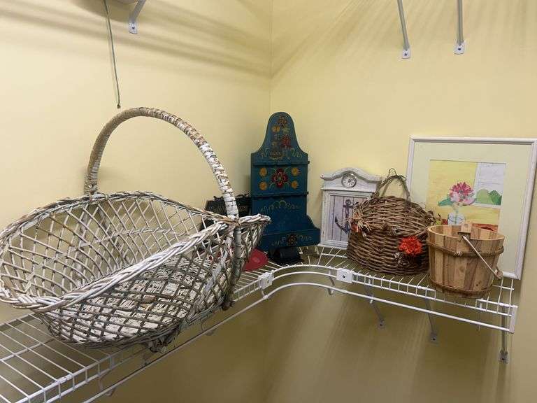 Collection of Home Decor Items: Baskets, Wall Boxes, Art, and More image