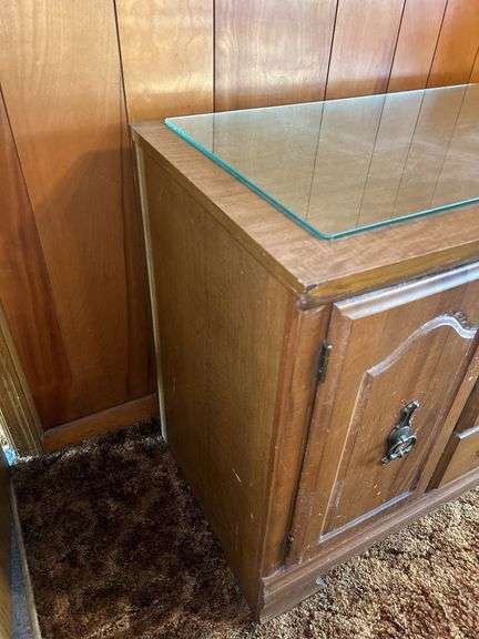 Wood Sideboard Cabinet with Glass Top