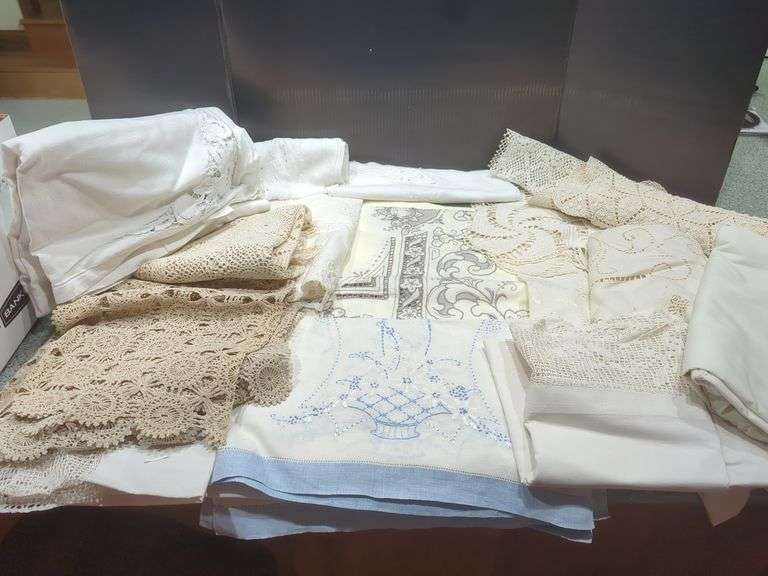 Assorted Table Linens with Crochet and Embroidery Details image