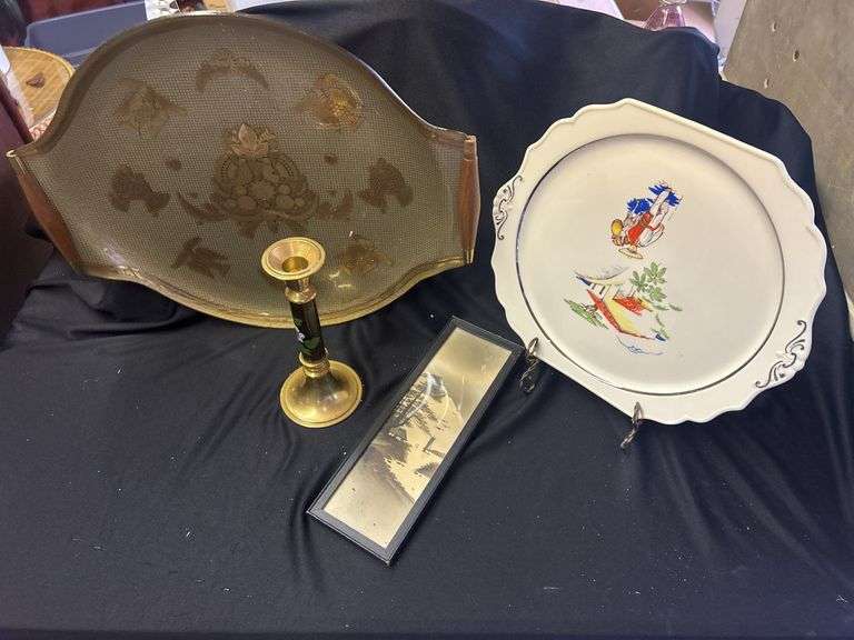 Assorted Home Decor: Tray, Candlestick, and Artwork image