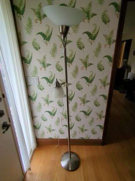 Brushed Steel Torchiere Floor Lamp with Adjustable Reading Light image