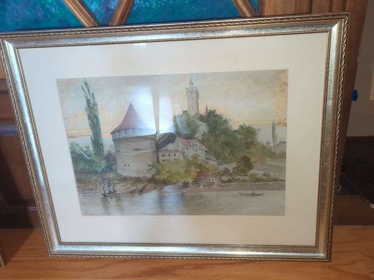 Framed Watercolor Painting of European Cityscape image
