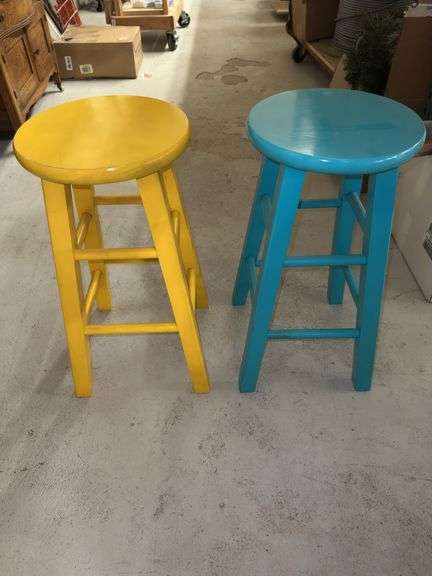 Pair of Painted Wooden Stools image