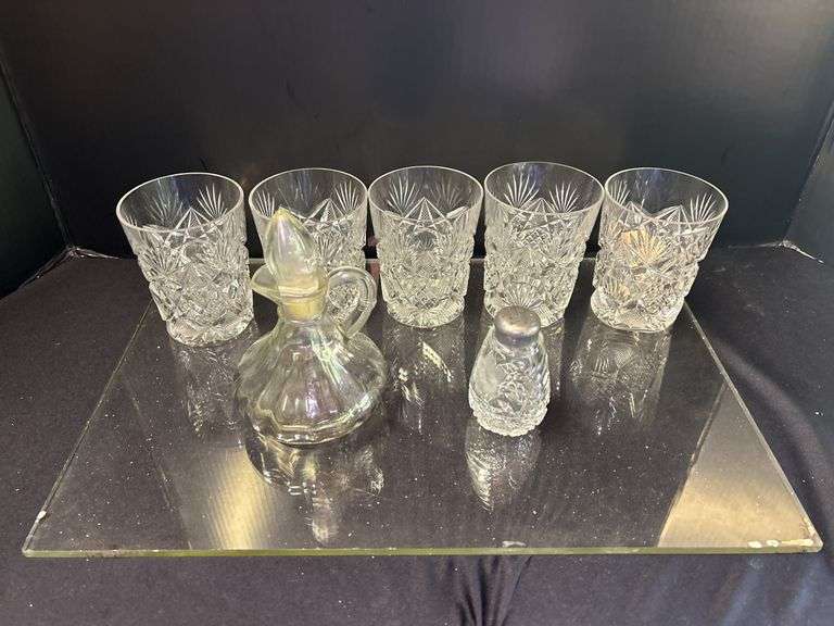 Cut Glass Set with Glasses, Decanter, and Shaker image