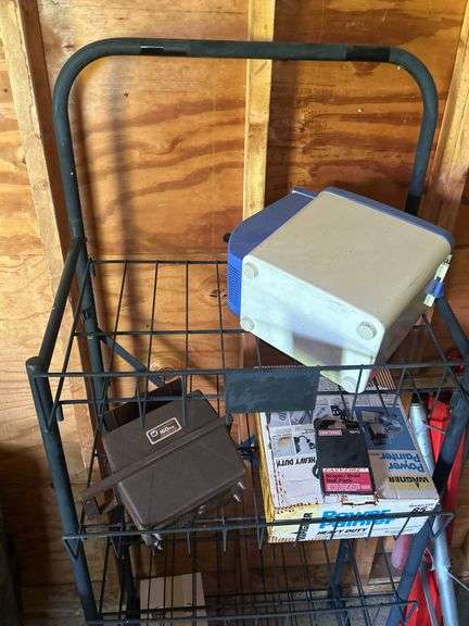Cart with Assorted Items: Wagner Power Painter, Staple Pack, and More